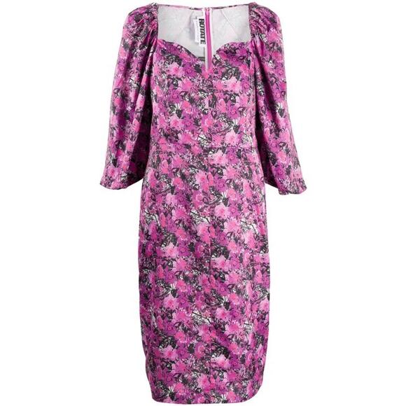 Rotate Birger Christensen Midi Dress Floral Puff Sleeve Irina 8 Retails $500 - Picture 6 of 15